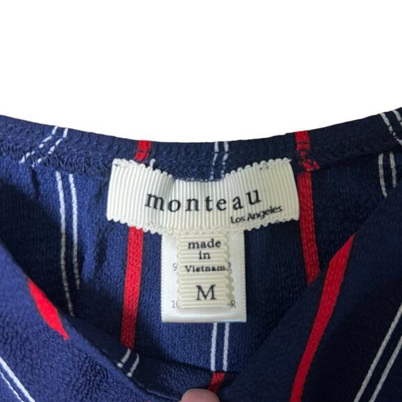 Monteau Maxi Sleeveless Dress Front Split Navy Red White Striped Size Medium - Picture 2 of 8